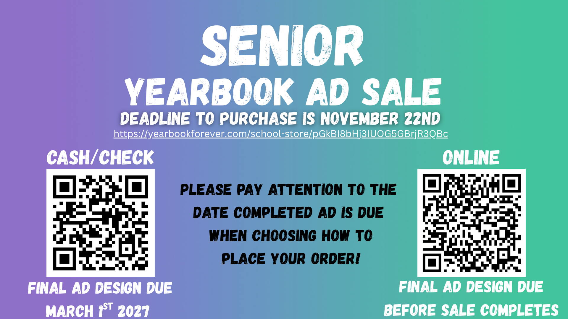 Senior Ad's for sale - Deadline Nov. 22nd